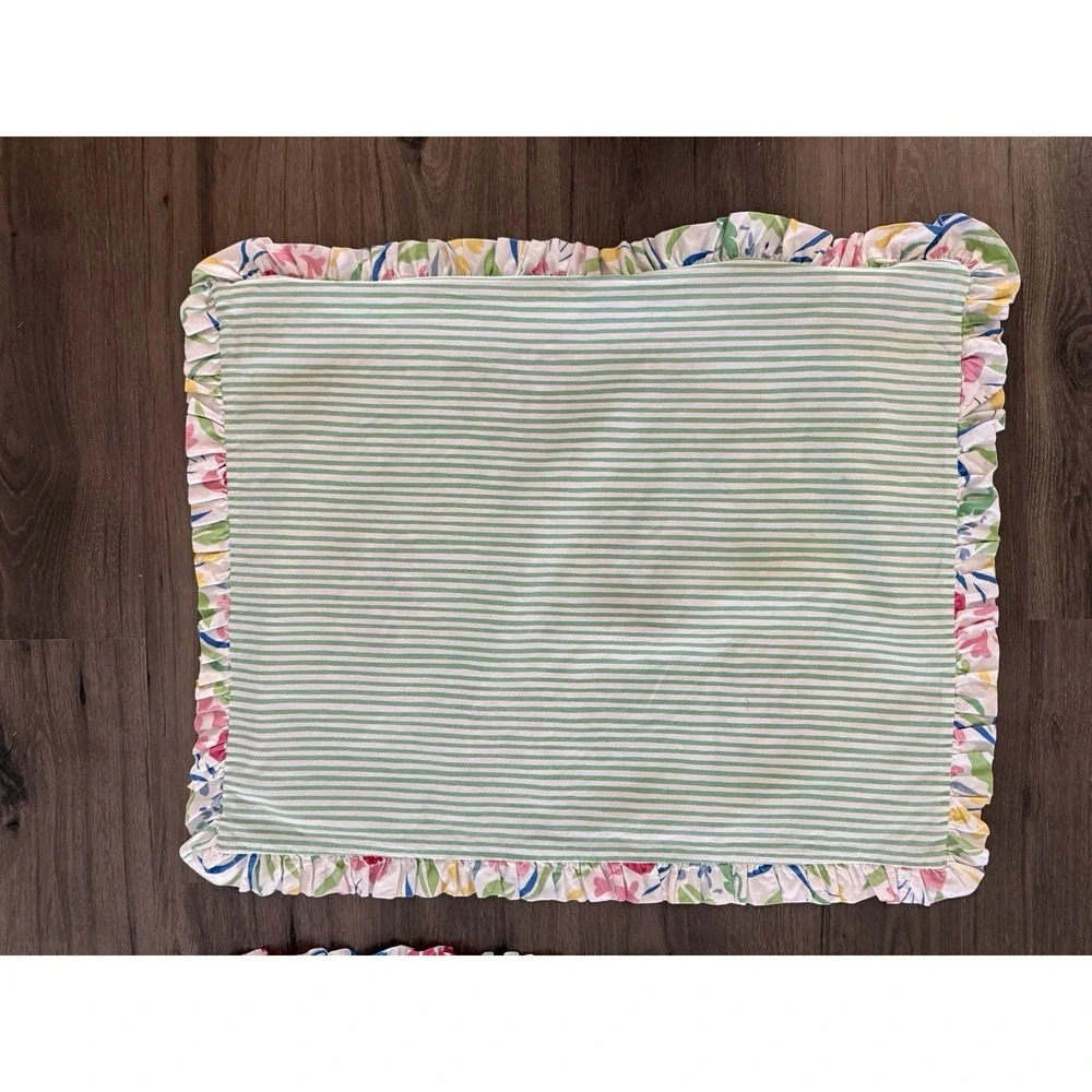 Southern Tide Kiawah Floral Pillow Shams (2) Reversible Pink Green Stripe Ruffle